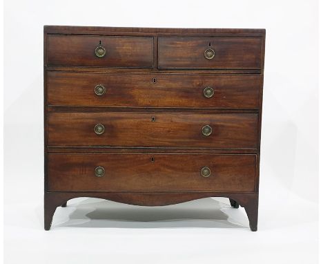 19th century mahogany chest of two short over three long drawers, shaped apron, bracket feet, 106cm x 100.5cm 