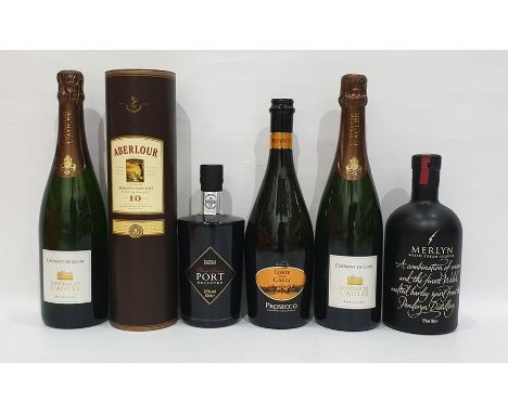 Mixed lot to include Aberlour 10 year old single Malt Scotch, Merlyn Welsh Cream Liquer, three bottles of sparkling wine and 