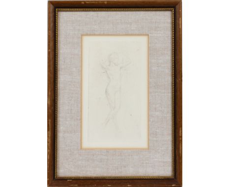 JAMES A.M. WHISTLER (AMERICAN, 1834-1903), DRYPOINT, H 7 1/2", W 3 7/8", NUDE GIRL WITH ARMS RAISED. From the estate of Dr. J