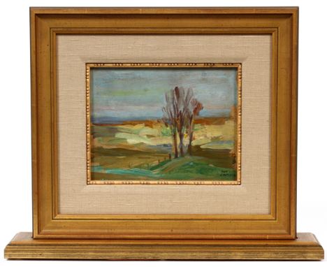 ROY GAMBLE (AMERICAN, 1887-1972), DOUBLE SIDED OIL ON BOARD, LANDSCAPE & PORTRAITLandscape, H 7", W 9", and portrait of woman
