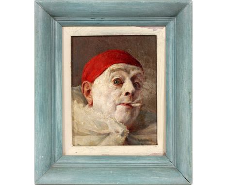 ARMAND HENRION (FRENCH, 1875-1975), OIL ON BOARD, H 9", W 7", CLOWNdepicts a portrait of a clown with a white painted face, s