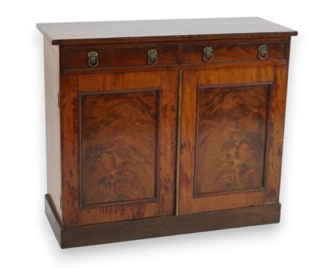 A Regency mahogany chiffonier with two frieze drawers over two panelled doors, on plinth foot, 107cm wide, 42cm deep, 91cm hi