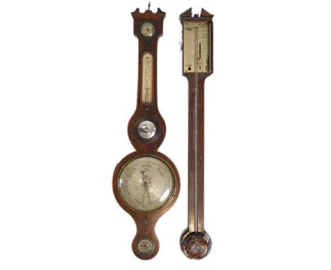 A George III mahogany stick barometer signed Garoe &amp; Co. Edinburgh, 93cm and a Regency wheel barometer, signed John Leone