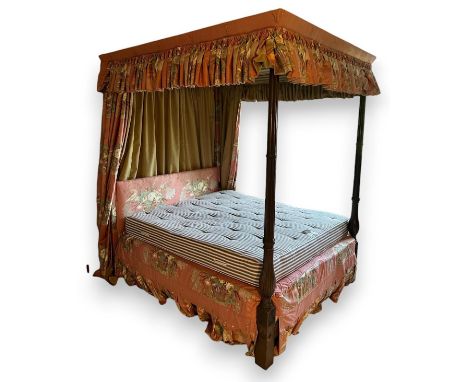 A George III style mahogany four poster bedstead, 154cm wide, 194cm deep, 218cm high PLEASE NOTE:- Prospective buyers are str