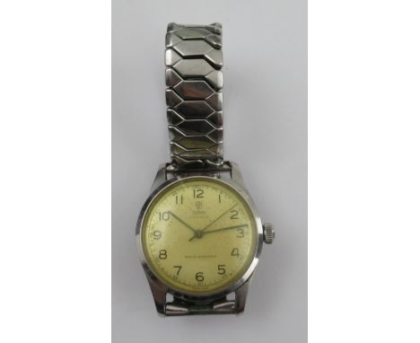 A Tudor Oyster stainless steel gents wrist watch, c1950's, the dial with black Arabic numerals, stamped 367169, on an expandi