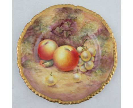 A Royal Worcester side plate, decorated with fruit to a gadroon border by Lewis, diameter 6insCondition Report:  Good conditi