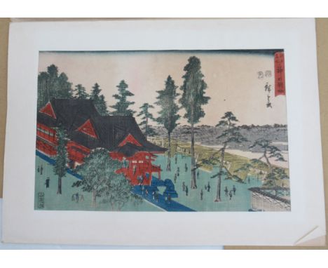 A Japanese print, landscape, unframed, 8.5ins x 13ins
