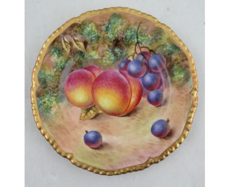 A Royal Worcester side plate, decorated with fruit to a gadroon border by Bowen, diameter 6insCondition Report:  Good conditi