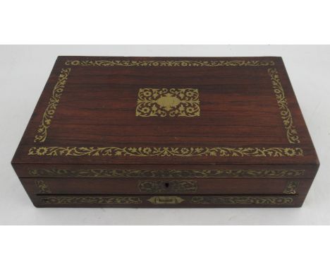 A Victorian rosewood and brass inlaid artist box, Reeves &amp; Sons, London fitted with interior&nbsp;