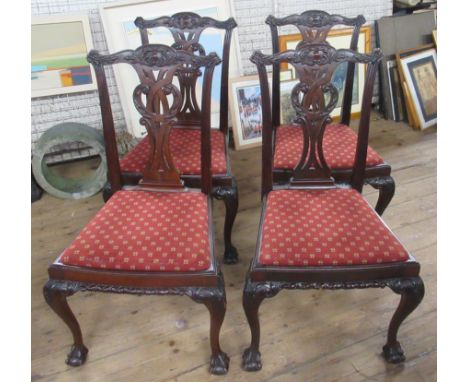 A set of four Chippendale design dining chairs, with makers label for W Walkin London&nbsp;