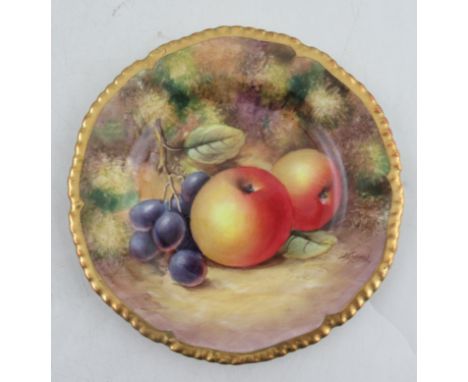 A Royal Worcester side plate, decorated with fruit to a gadroon border by J Smith, diameter 6insCondition Report:  Good condi