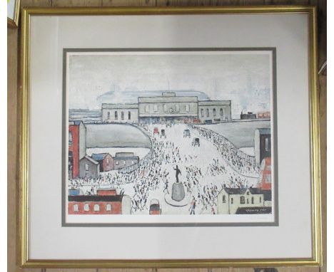 L S Lowry, signed colour print, Station Approach, 17ins x 21ins (D)  