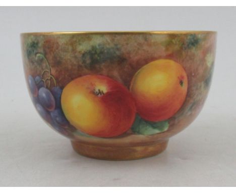A Royal Worcester sugar bowl, decorated with fruit by Cook, height 4.25insCondition Report:  Good condition, no chips, cracks