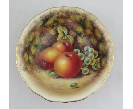 A Royal Worcester Bennett bowl, decorated to the interior and exterior with fruit to a mossy background by J Smith, diameter 