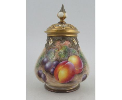 A Royal Worcester vase and cover, decorated half round with fruit by Lynes, shape No. H291, height 6.5insCondition Report:  G
