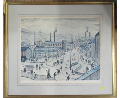 L S Lowry, signed colour print, Huddersfield, 19ins x 23ins (D)