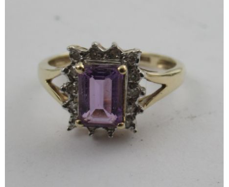 A 9ct amethyst and diamond cluster ring&nbsp;