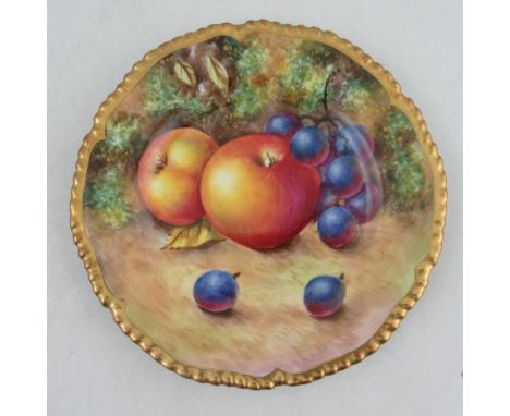 A Royal Worcester side plate, decorated with fruit to a gadroon border by Bowen, diameter 6insCondition Report:  Good conditi