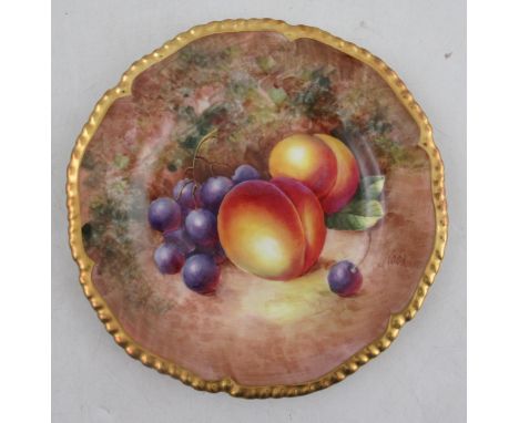 A Royal Worcester plate, decorated with fruit to a gadroon border by Cook, diameter 6ins&nbsp;Condition Report:  Good conditi