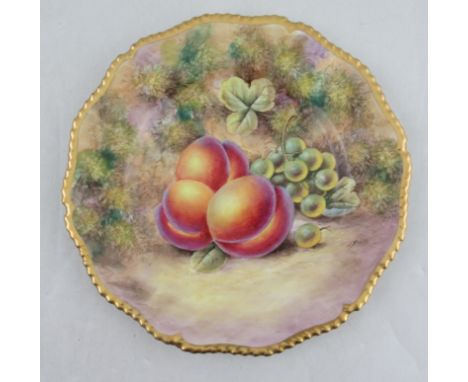 A Royal Worcester plate, decorated with fruit to a gadroon border by J Smith, diameter 10.5ins&nbsp;Condition Report:  Good c