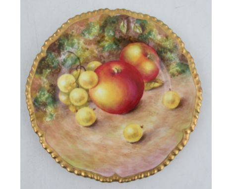 A Royal Worcester side plate, decorated with fruit to a gadroon border by Bowen, diameter 6ins&nbsp;Condition Report:  Good c