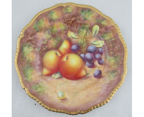 A Royal Worcester plate, decorated with fruit to a gadroon border by Lewis, diameter 10.5ins&nbsp;Condition Report:  Good con
