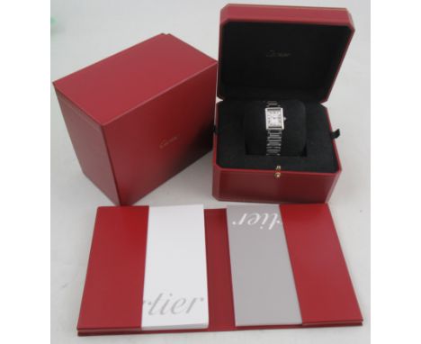 A Cartier ladies stainless steel bracelet wrist watch, model No 438617bx4322, with sapphire winder, in its red leather box&nb