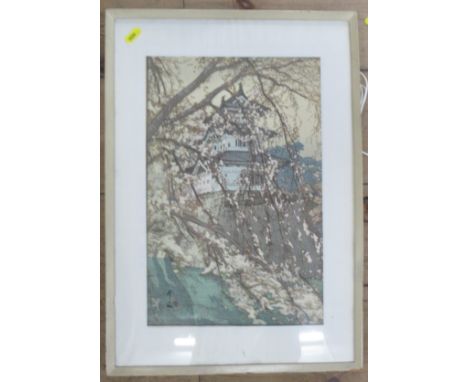 A Japanese wood block print, in the manner of Toyokuni, 14.5ins x 9.5ins