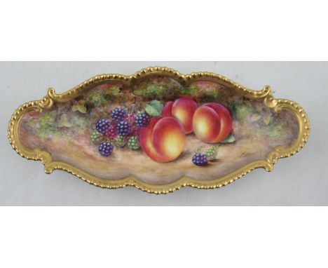 A Royal Worcester shaped oval dish, decorated with fruit to a mossy background by Freeman, width 10insCondition Report:  Good
