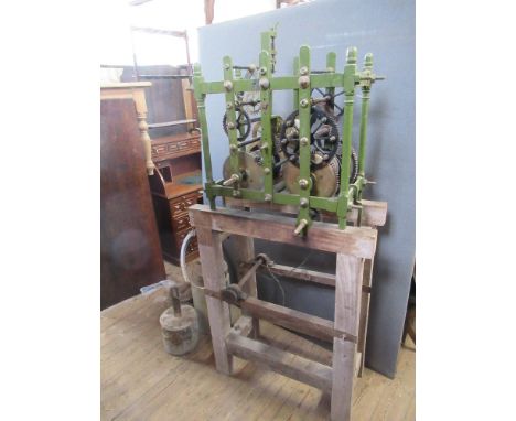A Turret or Stable Clock including the driver or resetting dial together with various heavy weights, ancillaries&nbsp; etc - 