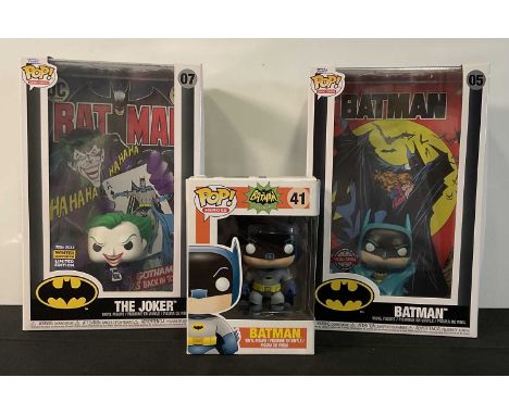 FUNKO POP! - A group of 3 Batman Funko Pops comprising BATMAN #41, BATMAN #5 COMIC COVERS Special Edition and THE JOKER #07 C