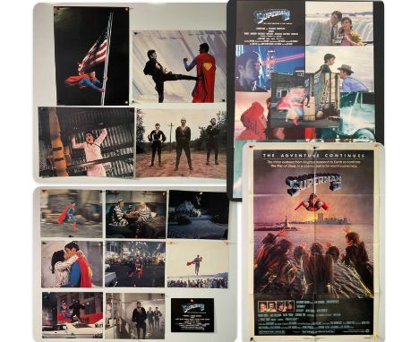 SUPERMAN II (1980) US one sheet (1981 1st US release) together with a set of four oversize stills 15” x 20” and title card, a