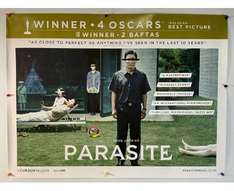 PARASITE (2019) UK Quad film poster for the Oscar winning Korean film directed by Bong Joon Ho, 2020 first British release, d