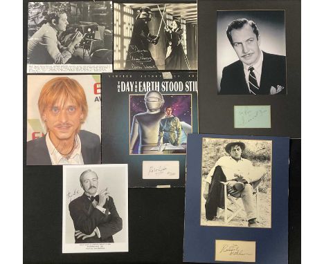 A group of male film star autographs on mixed media comprising ROBERT MITCHUM, DAVE PROWSE, VINCENT PRICE, ROBERT WISE, ANTHO
