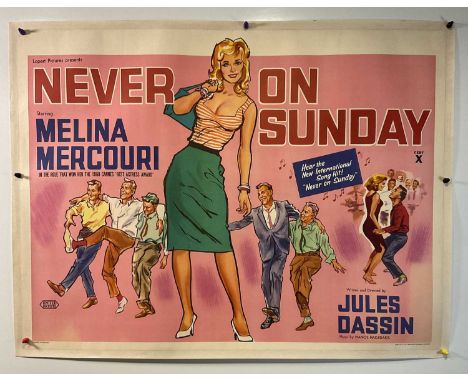 NEVER ON SUNDAY (1960) UK Quad film poster, starring Melina Mercouri, linen backed.