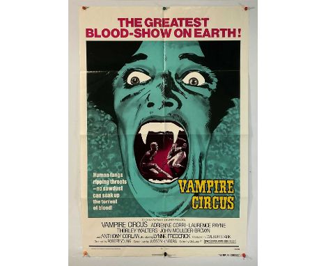 VAMPIRE CIRCUS (1972) US one sheet movie poster, Hammer Horror vampire thriller, folded