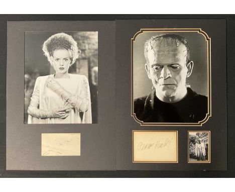 BORIS KARLOFF - An autographed piece of paper signed by the legendary Horror actor with a black and white photo of one of his