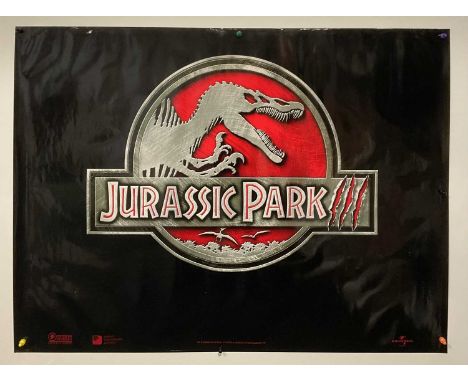 JURASSIC PARK III (2000) UK Quad teaser movie poster for the third instalment of the Jurassic park franchise, featuring a pla