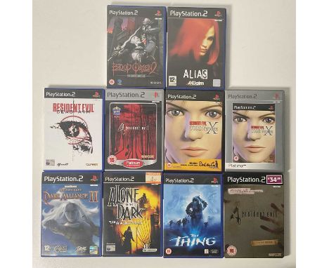 Horror themed PlayStation 2 games comprising RESIDENT EVIL CODE VERONICA X, RESIDENT EVIL 4, RESIDENT EVIL DEAD AIM, RESIDENT