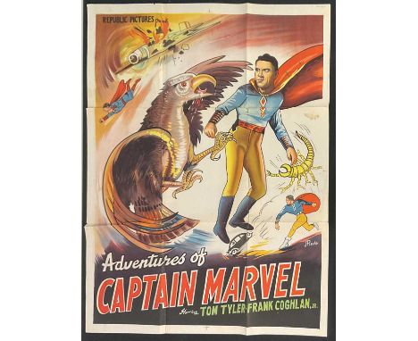 THE ADVENTURES OF CAPTAIN MARVEL (1941) Indian one sheet, 1960s re-release for the first ever Superhero film (in serial forma
