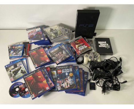 A SONY PLAYSTATION 2 game console, controllers and quantity of Playstation 2, Playstation 3 and Playstation 4 games including