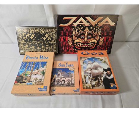 A group of Geographical strategy RPG Board Games comprising GOA: DESTINATION SPICE ISLANDS (2004) Rio Grande Games, INDONESIA