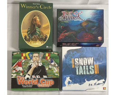 A group of sporting RPG Board Games comprising REEF ENCOUNTER (2004) What's Your Game? fishing board game, SNOW TAILS (2009) 