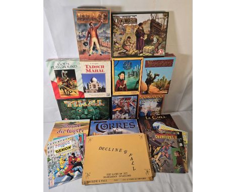 A mixed collection of RPG Board Games comprising DECLINE AND FALL (1972) REG Games, DURCH DIE WURSTE (1998) Kosmos, GOD'S PLA