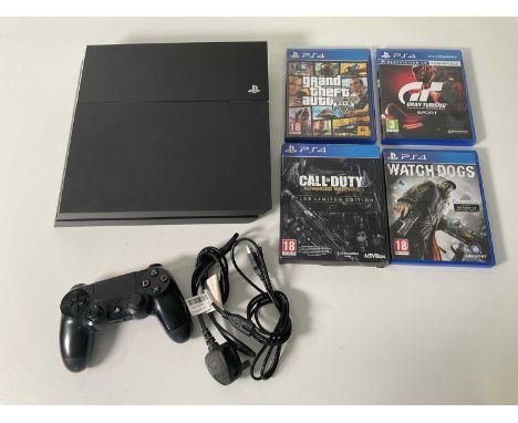 A SONY PLAYSTATION 4 with controller, charger and power supply and 4 games - CALL OF DUTY ADVANCED WARFARE ATLAS LIMITED EDIT