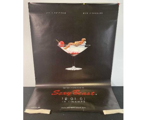 SEXY BEAST (2000) 40" X 60" bus stop poster, cool artwork of Ray Mears in a cocktail glass, rolled
