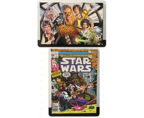 A STAR WARS caricature canvas painting signed by the artist Michel Achard, 40cm x 60cm together with a Star Wars canvas print