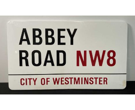 THE BEATLES Memorabilia - A late 20th century Abbey Road NW8 City of Westminster street sign, enamel on metal with the black 