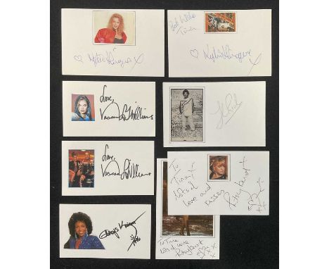 A group of musician autographs comprising KYLIE MINOGUE X 2, LIONEL RICHIE, VANESSA WILLIAMS X 2, PATSY KENSIT X 2, and GLADY
