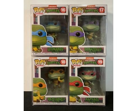 FUNKO POP! - A set of four TEENAGE MUTANT NINJA TURTLES #16-19, Leonardo, Donatello, Michellangelo, Raphael, white boxes, in 